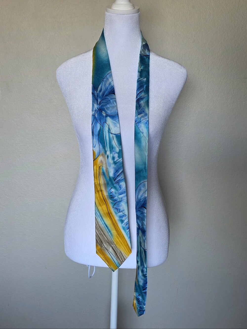 Vintage 100% Silk J. Garcia Blue And Yellow Abstract Tie